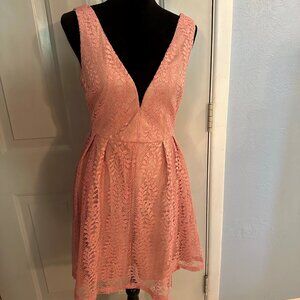 LuLu"s Enchant Me Dress Lace Overlay Size Small Mauve Pink Skater Dress
